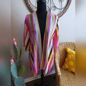 Striped Open-Swimsuit Coverup- Pink, Yellow, Green